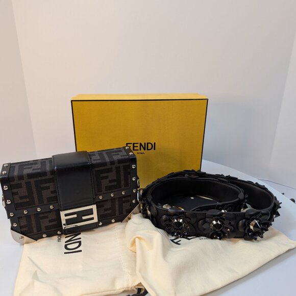 Fendi Black Baguette Trunk Mini in FF Jacquard Canvas with Upgraded Strap - Picture 2 of 16